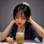 编辑陈默的工作照，女性站在书架前翻阅书籍，光线柔和，展现拉拉文学研究者的专注气质